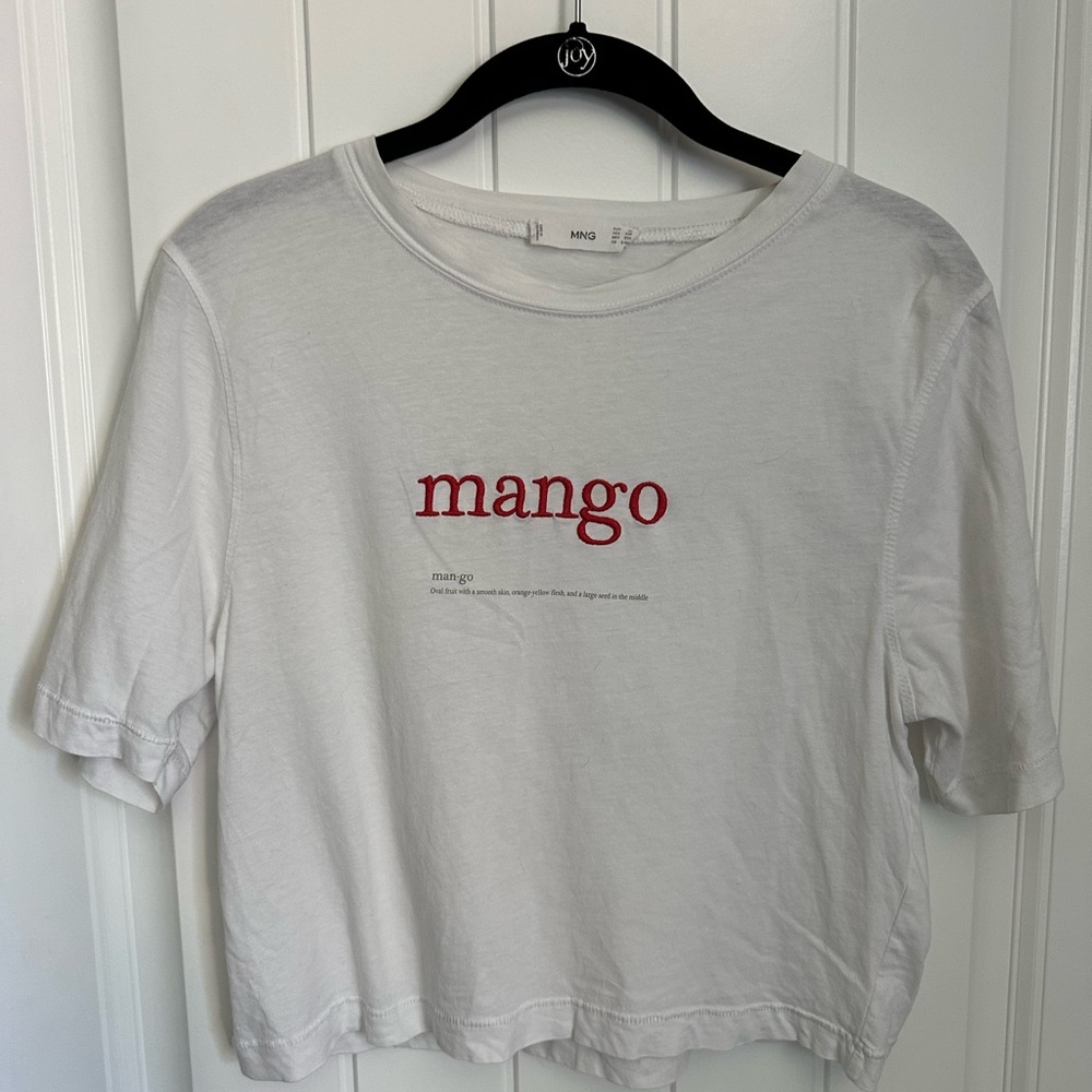 Mango White Tee with Red Embroidery